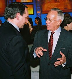 Duke coach Mike Krzyzewski, president, NABC Foundation, with Larry Brown.